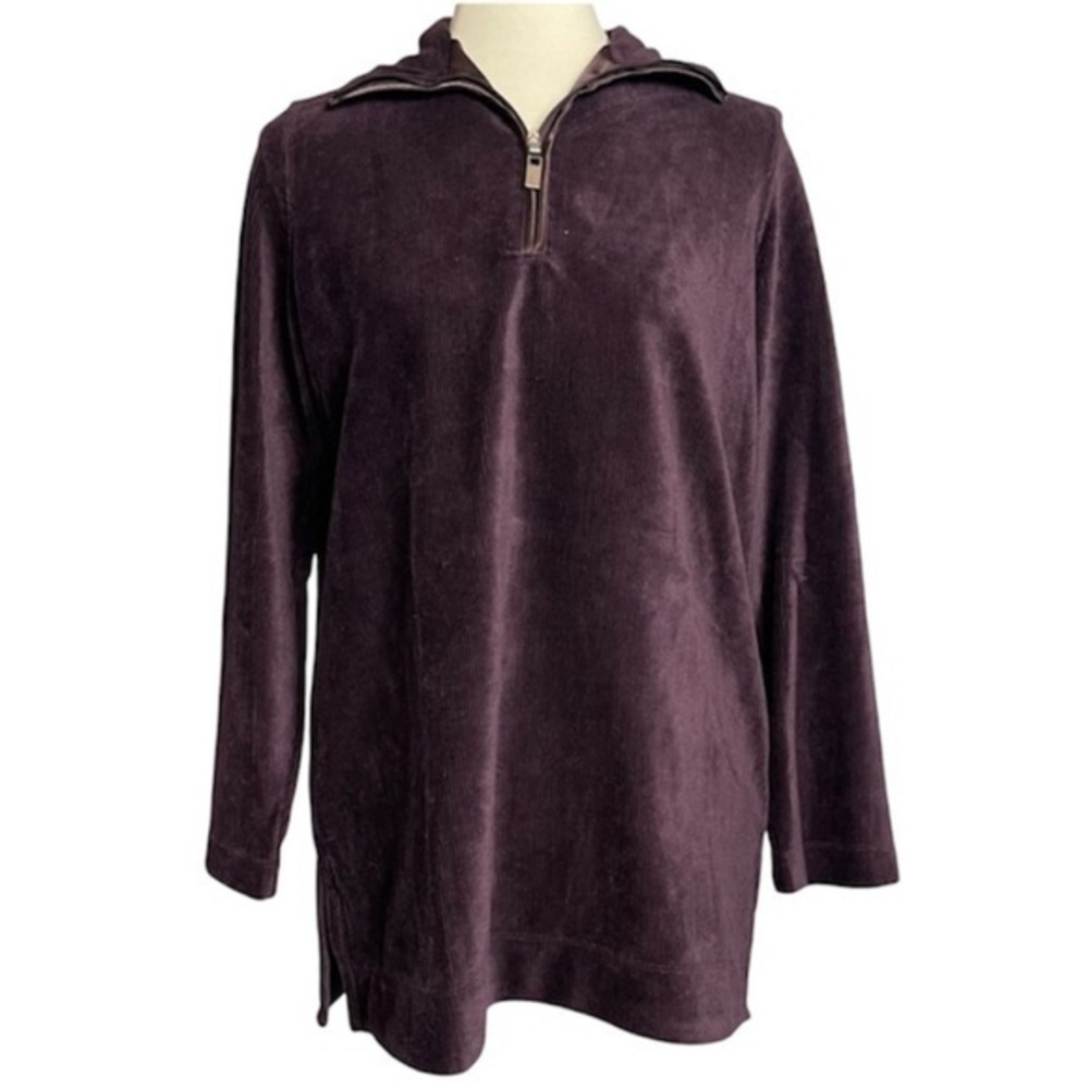 NWT Liz Claiborne Plum Purple Velvet Velour Ribbed 1/2 Zip Pullover - Size Small